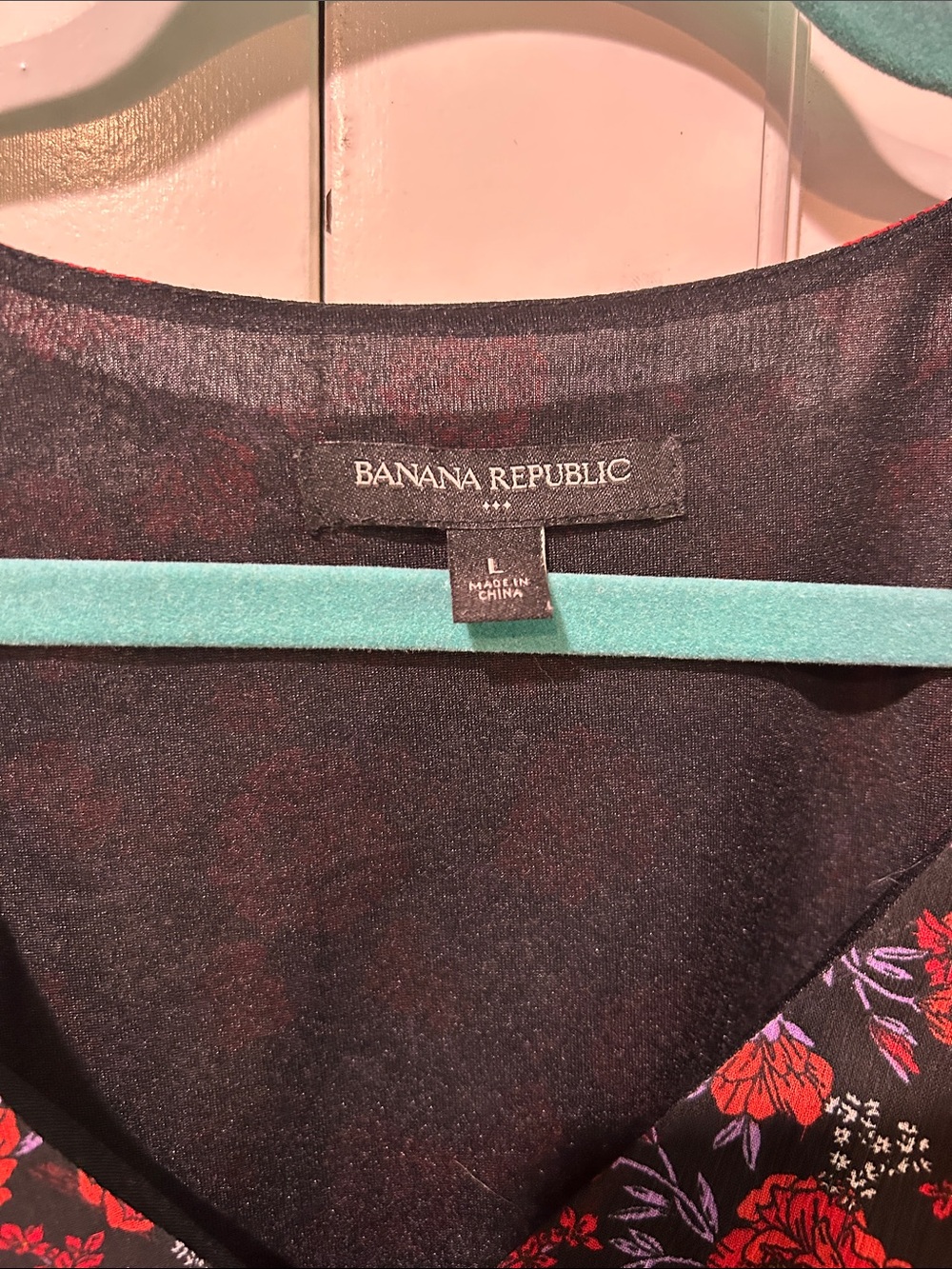 Banana Republic Black Sheer V-Neck Blouse with Red Floral Print - Picture 2 of 2